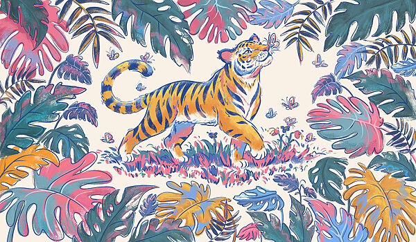 Wall mural Tiger with butterflies in its mouth (SKU: t01032) Wall mural Tiger with butterflies in its mouth (SKU: t01032)