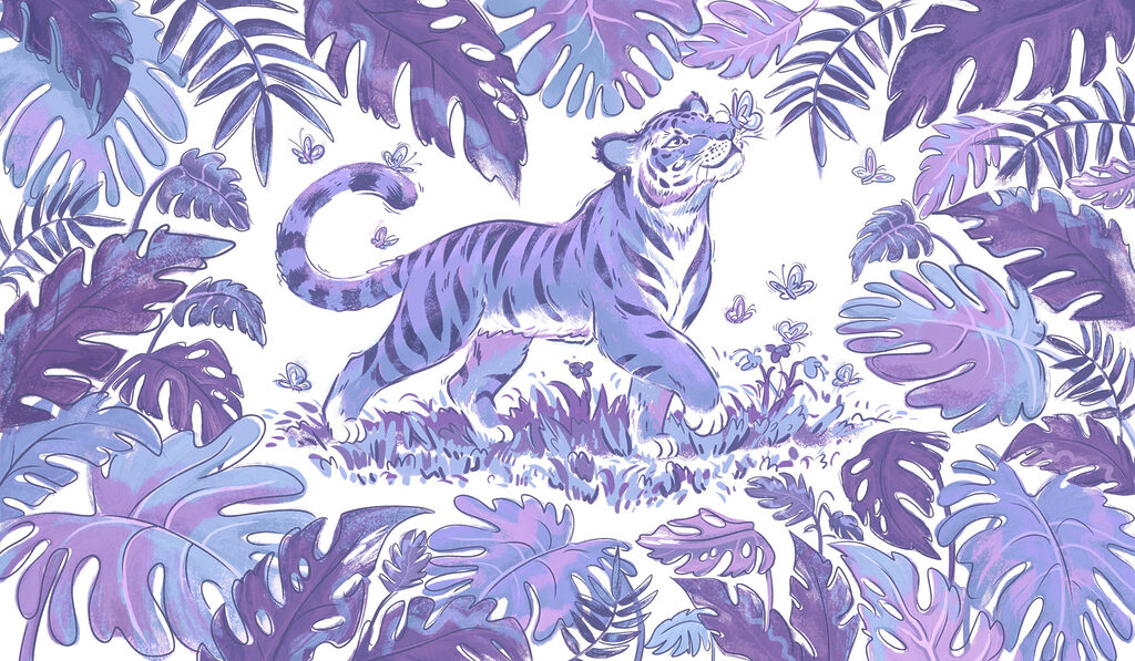 Wall mural Tiger with butterflies in its mouth (SKU: t01032v3) Wall mural Tiger with butterflies in its mouth (SKU: t01032v3)