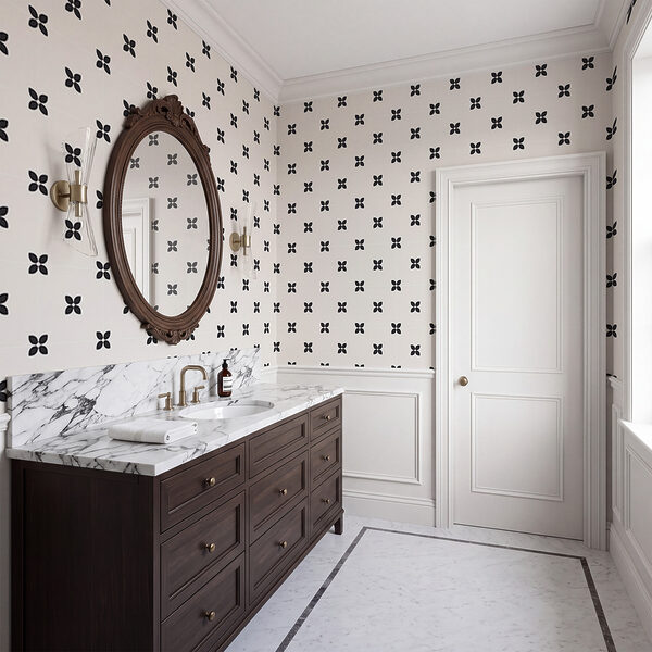 Wall mural Pattern of small black and white flowers (SKU: t01066) Wall mural Pattern of small black and white flowers (SKU: t01066)