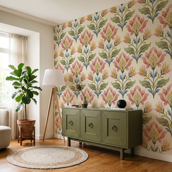 Wall mural Pattern of flowers on a white background (SKU: t01094)