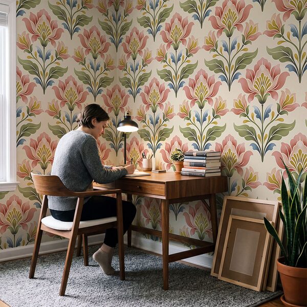Wall mural Pattern of flowers on a white background (SKU: t01094)