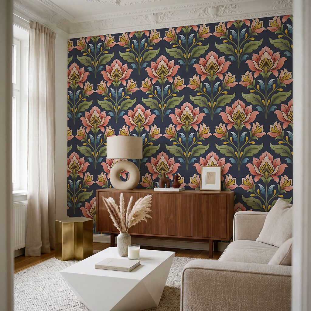 Wall mural Pattern of flowers on a blue background (SKU: t01094v1) Wall mural Pattern of flowers on a blue background (SKU: t01094v1)