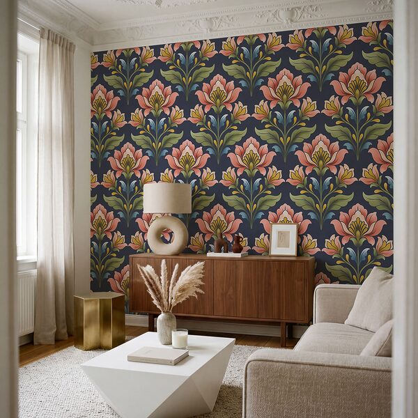 Wall mural Pattern of flowers on a blue background (SKU: t01094v1) Wall mural Pattern of flowers on a blue background (SKU: t01094v1)