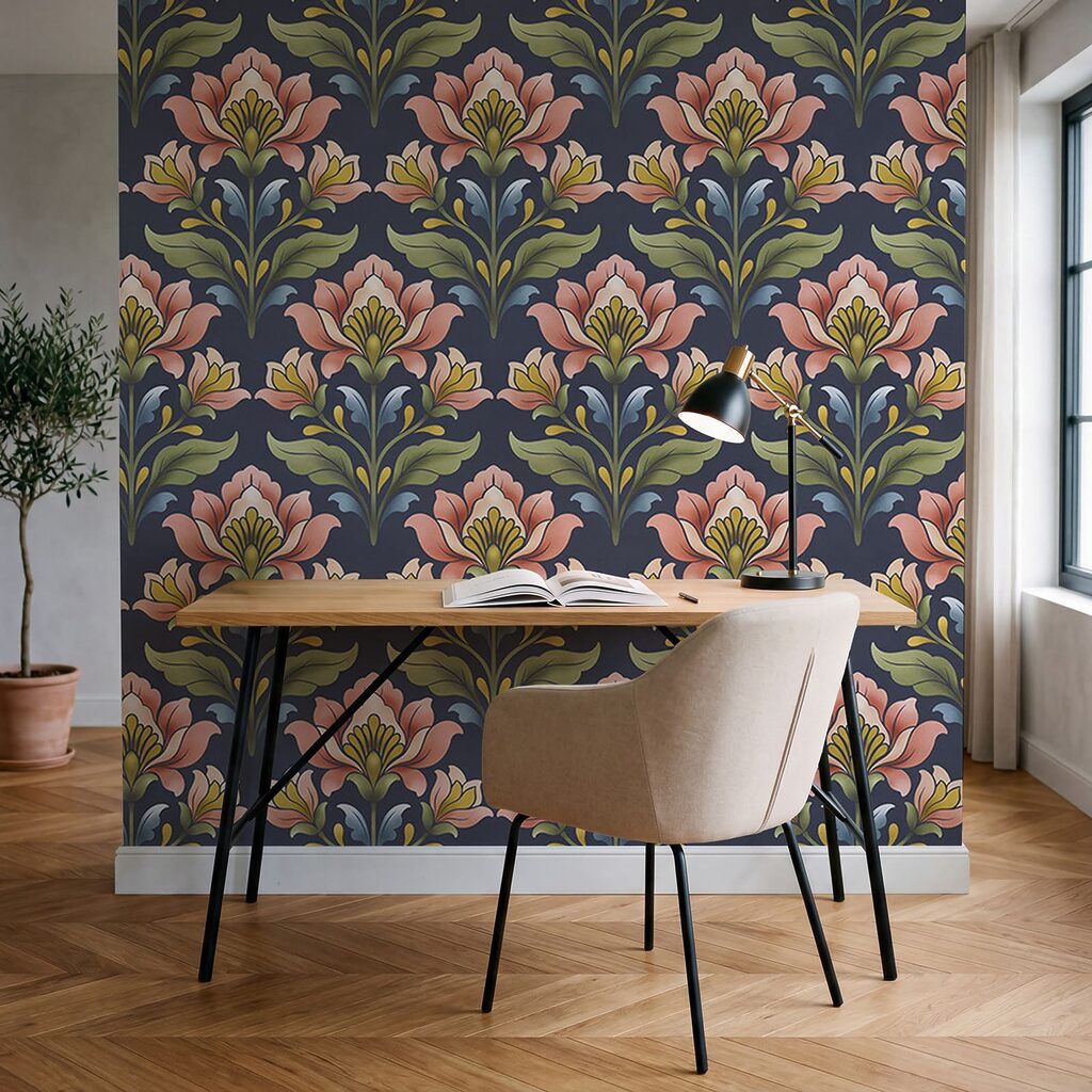 Wall mural Pattern of flowers on a blue background (SKU: t01094v1) Wall mural Pattern of flowers on a blue background (SKU: t01094v1)