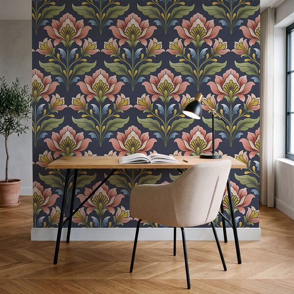 Wall mural Pattern of flowers on a blue background (SKU: t01094v1) Wall mural Pattern of flowers on a blue background (SKU: t01094v1)
