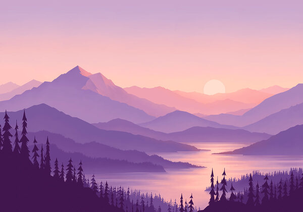 Wall mural Landscape of mountains and a lake (SKU: t01042v2)