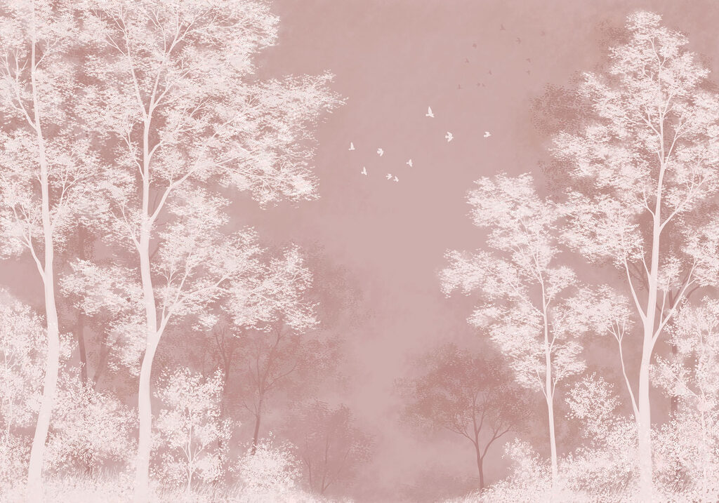 Wall mural Group of trees with birds flying in the sky (SKU: t01043) Wall mural Group of trees with birds flying in the sky (SKU: t01043)
