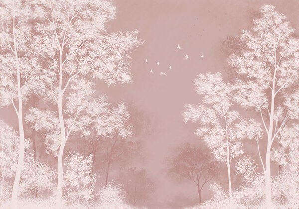 Wall mural Group of trees with birds flying in the sky (SKU: t01043) Wall mural Group of trees with birds flying in the sky (SKU: t01043)