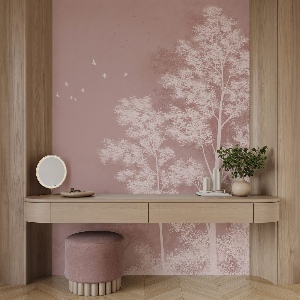 Wall mural Group of trees with birds flying in the sky (SKU: t01043) Wall mural Group of trees with birds flying in the sky (SKU: t01043)