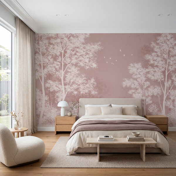 Wall mural Group of trees with birds flying in the sky (SKU: t01043) Wall mural Group of trees with birds flying in the sky (SKU: t01043)