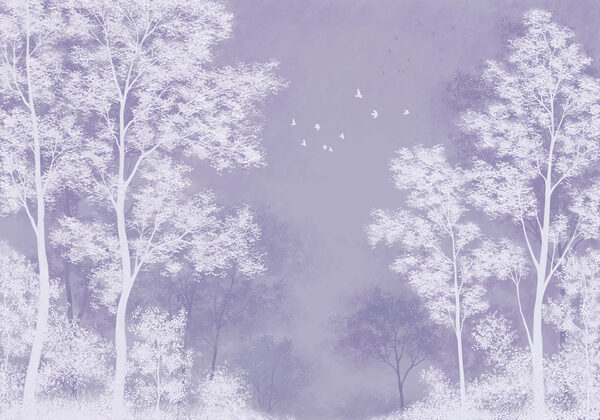 Wall mural Group of trees with birds flying in the sky (SKU: t01043v1)