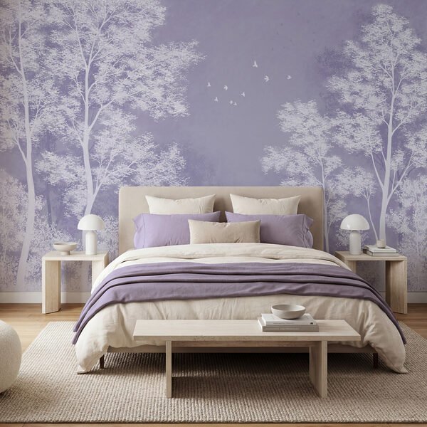 Wall mural Group of trees with birds flying in the sky (SKU: t01043v1)
