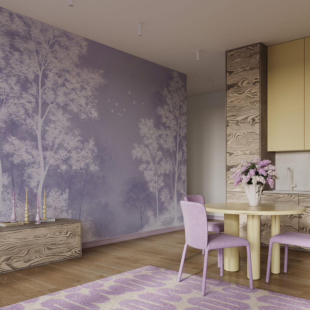 Wall mural Group of trees with birds flying in the sky (SKU: t01043v1)
