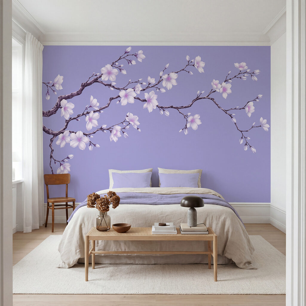 Wall mural Branch with white flowers (SKU: t01044v2)
