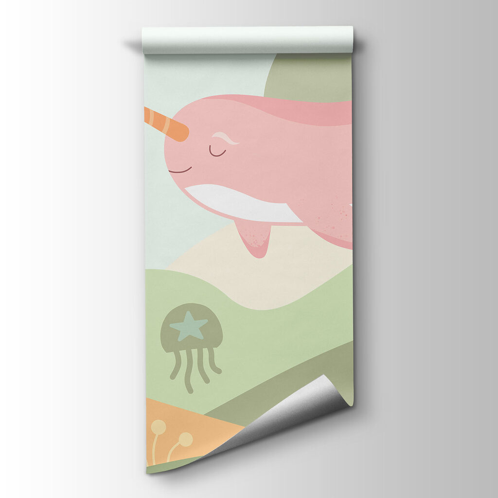 Wall mural Cartoon of a whale swimming in a sea (SKU: t01053v1) Wall mural Cartoon of a whale swimming in a sea (SKU: t01053v1)