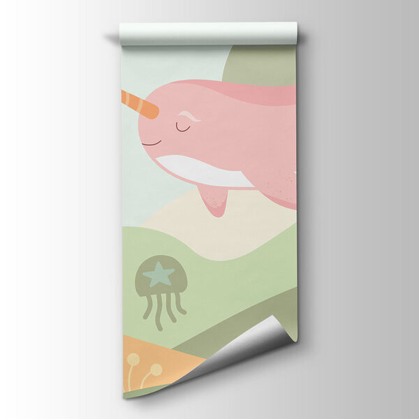 Wall mural Cartoon of a whale swimming in a sea (SKU: t01053v1) Wall mural Cartoon of a whale swimming in a sea (SKU: t01053v1)