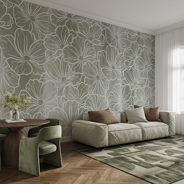 Wall mural Pattern of flowers on a grey background (SKU: t01098v1) Wall mural Pattern of flowers on a grey background (SKU: t01098v1)
