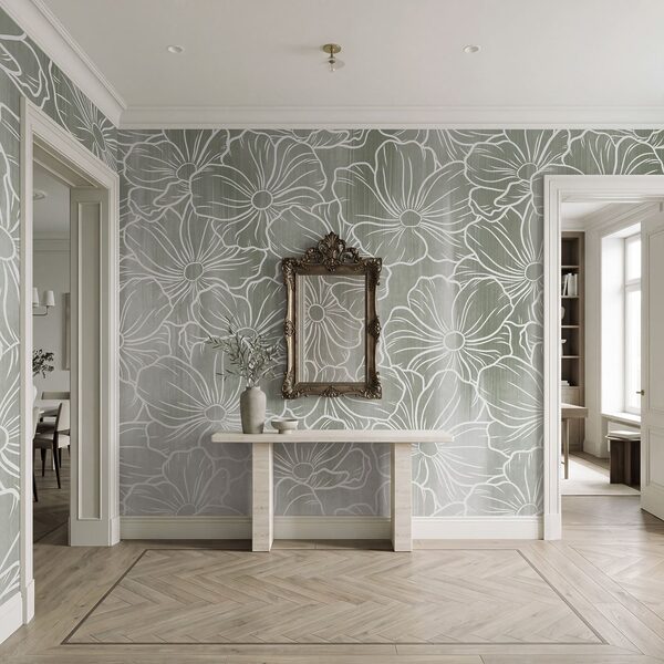Wall mural Pattern of flowers on a grey background (SKU: t01098v1) Wall mural Pattern of flowers on a grey background (SKU: t01098v1)