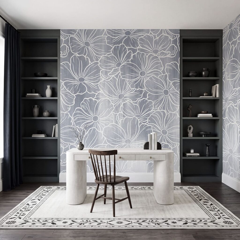 Wall mural White flowers on a gray background (SKU: t01098v2) Wall mural White flowers on a gray background (SKU: t01098v2)