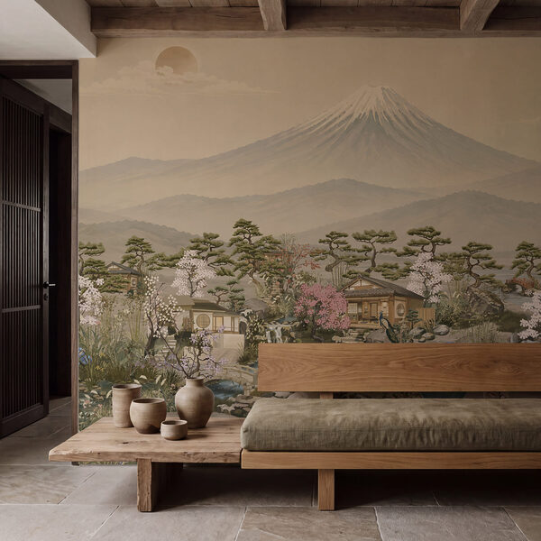 Wall mural Landscape with a mountain and a village (SKU: t01063) Wall mural Landscape with a mountain and a village (SKU: t01063)