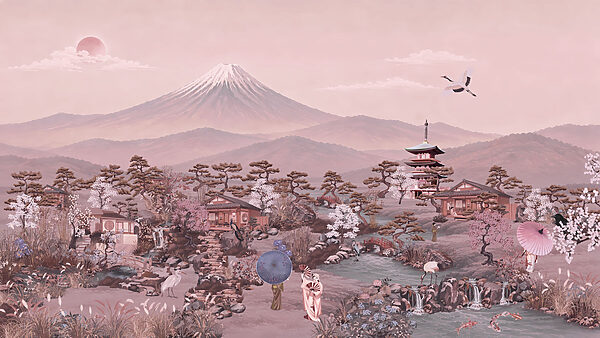 Wall mural Painting of a landscape with a mountain and trees (SKU: t01063v1) Wall mural Painting of a landscape with a mountain and trees (SKU: t01063v1)