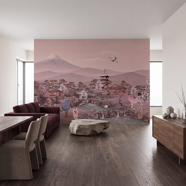 Wall mural Painting of a landscape with a mountain and trees (SKU: t01063v1) Wall mural Painting of a landscape with a mountain and trees (SKU: t01063v1)