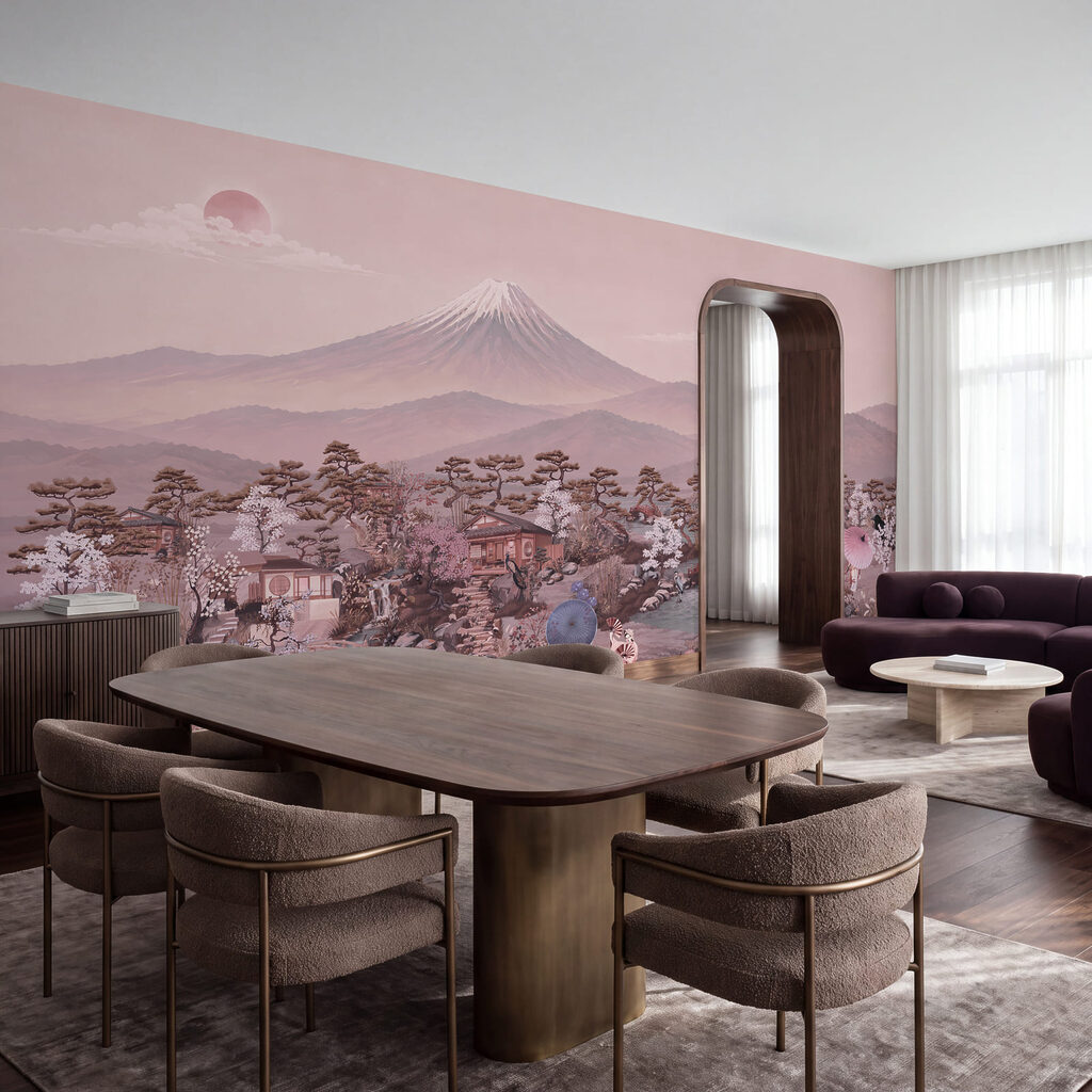 Wall mural Painting of a landscape with a mountain and trees (SKU: t01063v1) Wall mural Painting of a landscape with a mountain and trees (SKU: t01063v1)