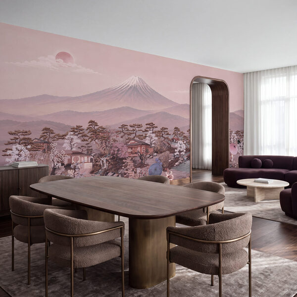 Wall mural Painting of a landscape with a mountain and trees (SKU: t01063v1) Wall mural Painting of a landscape with a mountain and trees (SKU: t01063v1)
