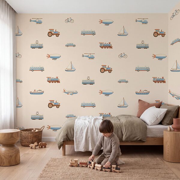 Wall mural Pattern of different types of vehicles (SKU: t01108)