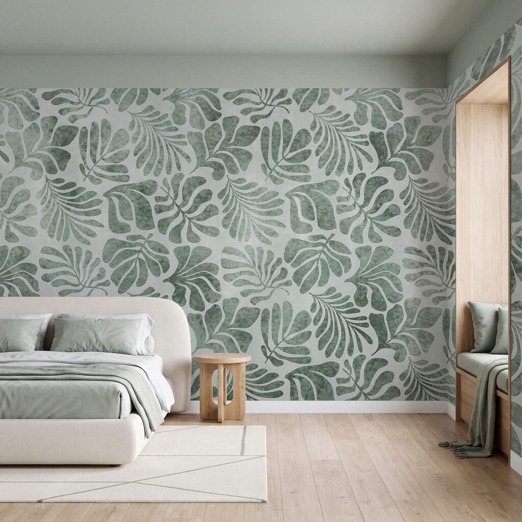 Wall mural Pattern of leaves on a white surface (SKU: t01111v1) Wall mural Pattern of leaves on a white surface (SKU: t01111v1)