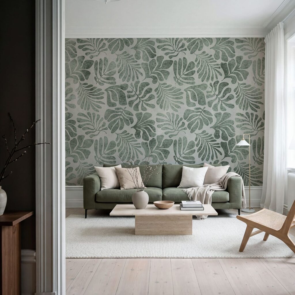 Wall mural Pattern of leaves on a white surface (SKU: t01111v1) Wall mural Pattern of leaves on a white surface (SKU: t01111v1)