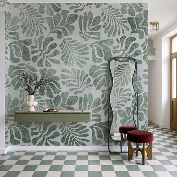 Wall mural Pattern of leaves on a white surface (SKU: t01111v1) Wall mural Pattern of leaves on a white surface (SKU: t01111v1)