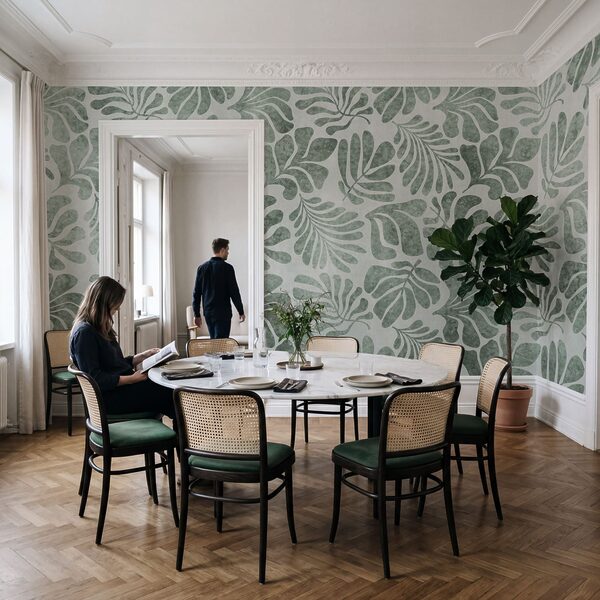 Wall mural Pattern of leaves on a white surface (SKU: t01111v1) Wall mural Pattern of leaves on a white surface (SKU: t01111v1)