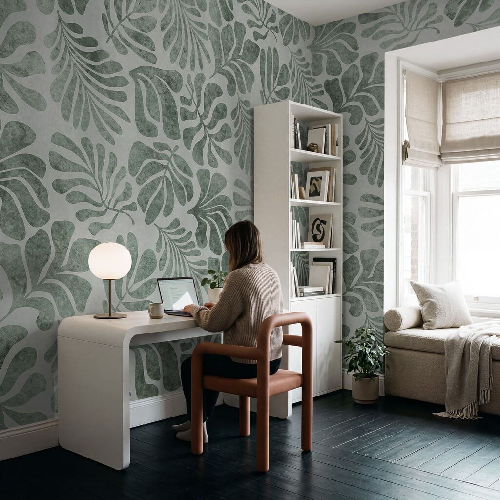 Wall mural Pattern of leaves on a white surface (SKU: t01111v1) Wall mural Pattern of leaves on a white surface (SKU: t01111v1)