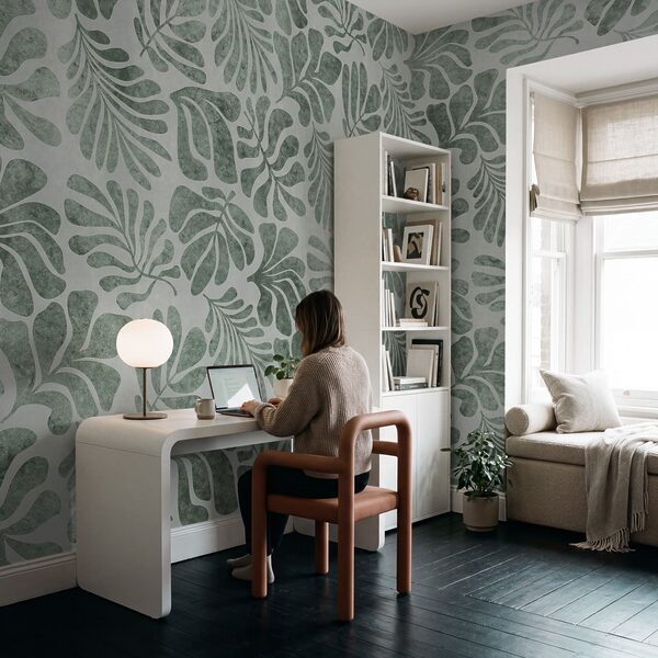 Wall mural Pattern of leaves on a white surface (SKU: t01111v1) Wall mural Pattern of leaves on a white surface (SKU: t01111v1)