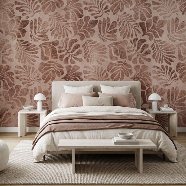 Wall mural Pattern of leaves on a pink surface (SKU: t01111v3)