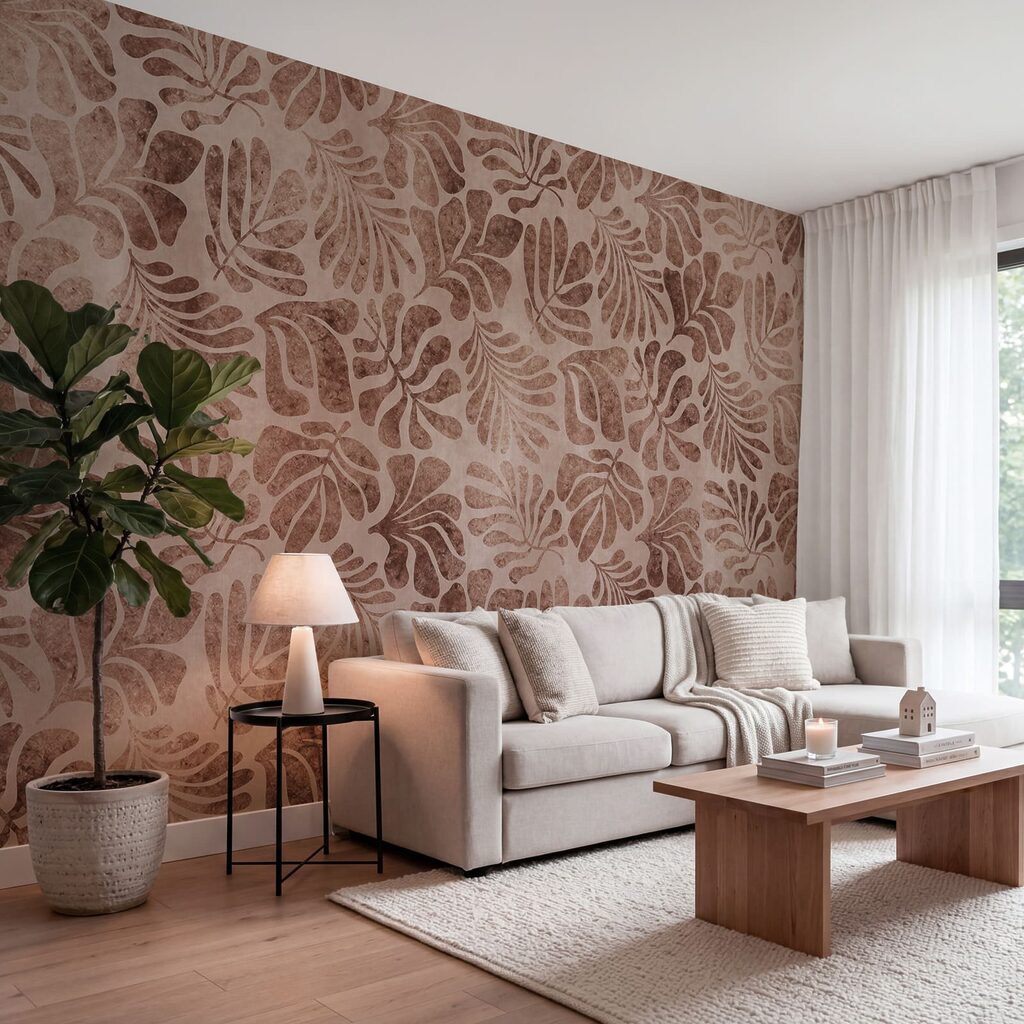 Wall mural Pattern of leaves on a pink surface (SKU: t01111v3)