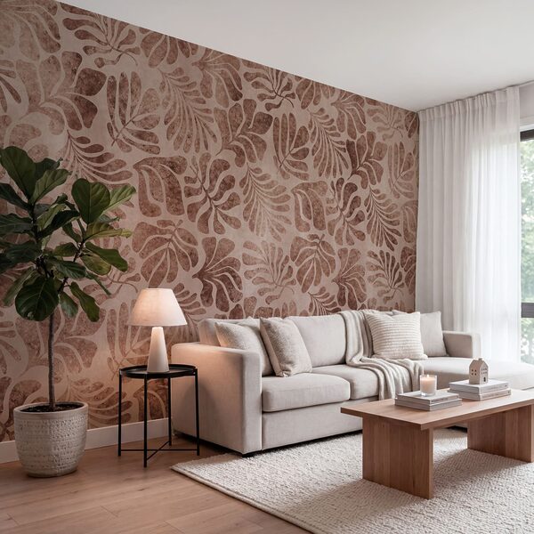 Wall mural Pattern of leaves on a pink surface (SKU: t01111v3)