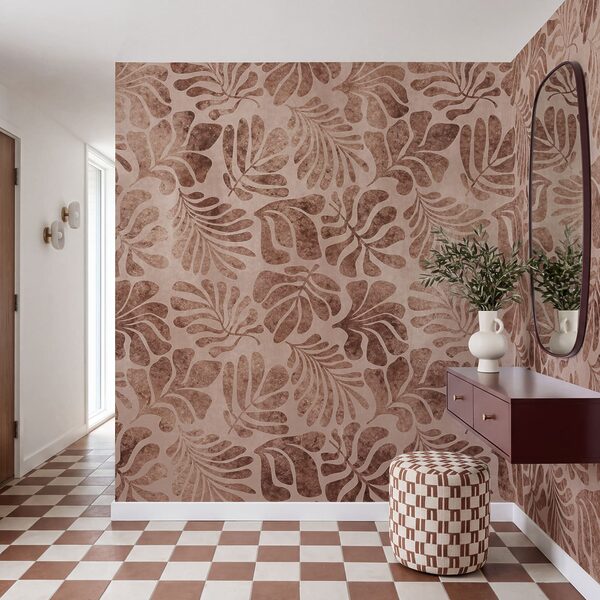 Wall mural Pattern of leaves on a pink surface (SKU: t01111v3)