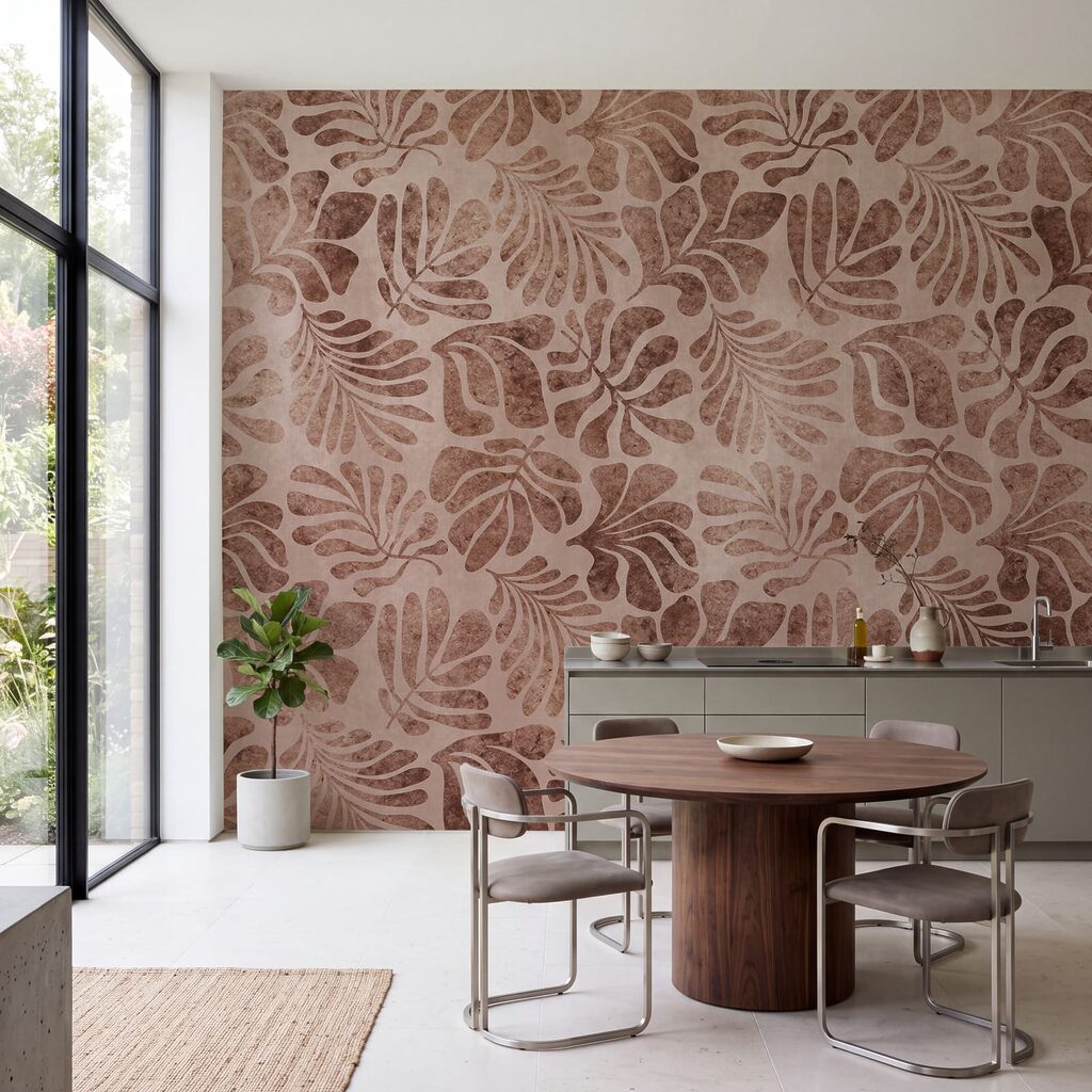 Wall mural Pattern of leaves on a pink surface (SKU: t01111v3)