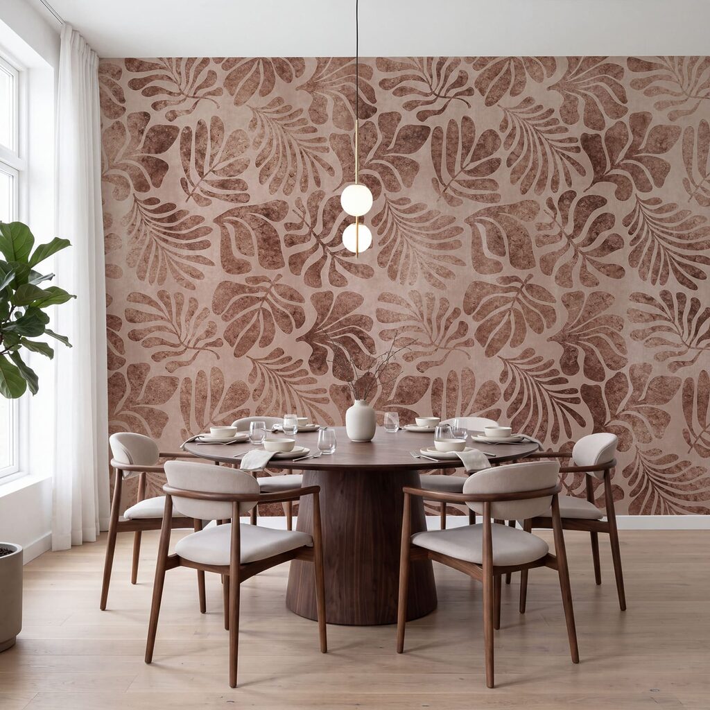 Wall mural Pattern of leaves on a pink surface (SKU: t01111v3)