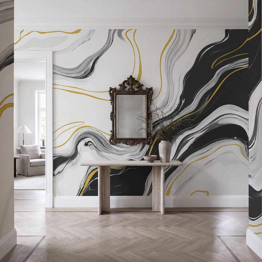 Wall mural Black and white swirly pattern (SKU: t01112) Wall mural Black and white swirly pattern (SKU: t01112)