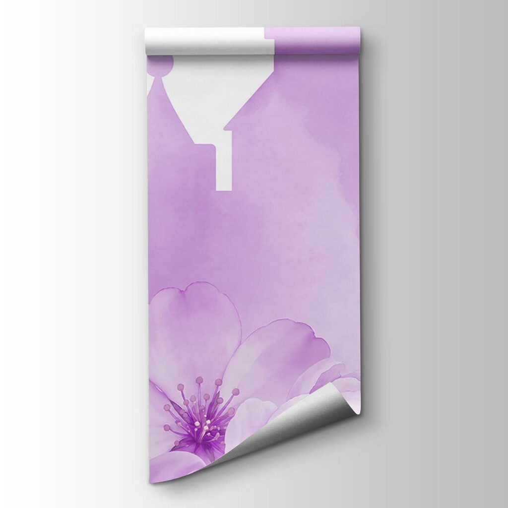 Wall mural Purple castle with flowers and butterflies (SKU: t01113v2) Wall mural Purple castle with flowers and butterflies (SKU: t01113v2)