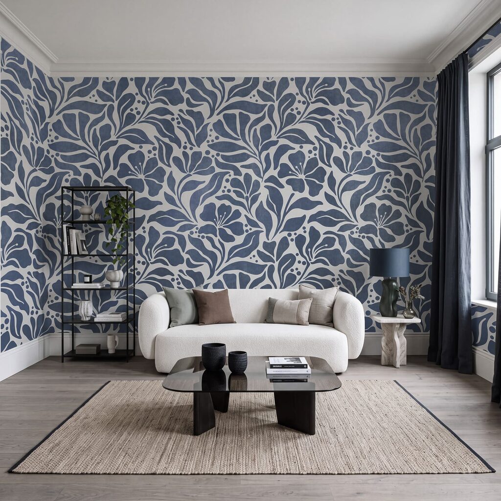 Wall mural Blue and white floral pattern (SKU: t01114v1) Wall mural Blue and white floral pattern (SKU: t01114v1)