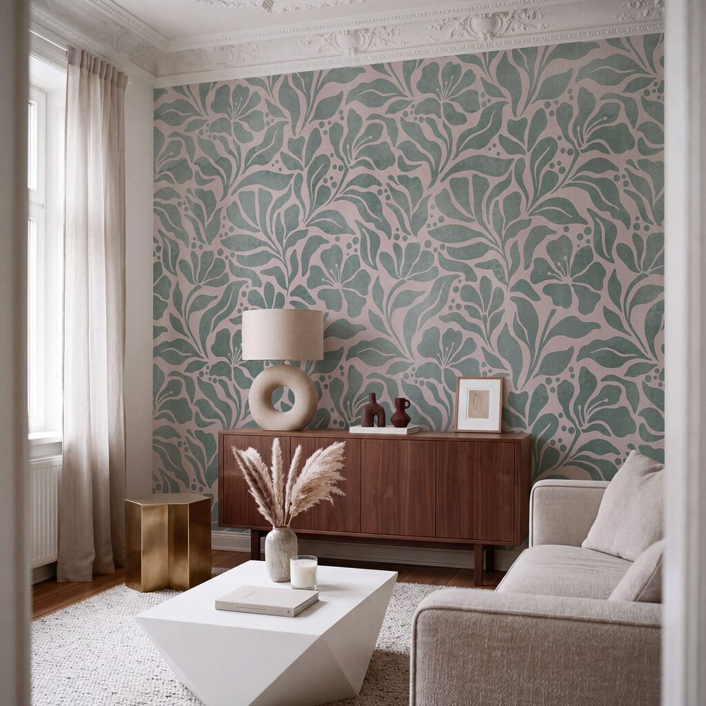 Wall mural Pattern of leaves on a pink background (SKU: t01114v3) Wall mural Pattern of leaves on a pink background (SKU: t01114v3)