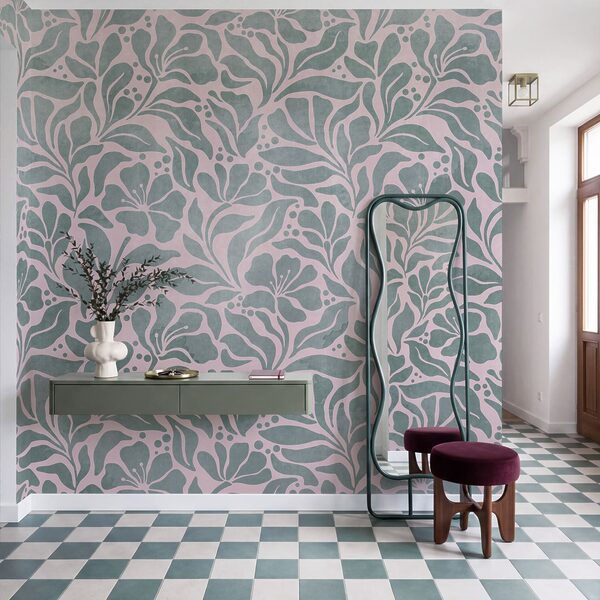 Wall mural Pattern of leaves on a pink background (SKU: t01114v3) Wall mural Pattern of leaves on a pink background (SKU: t01114v3)