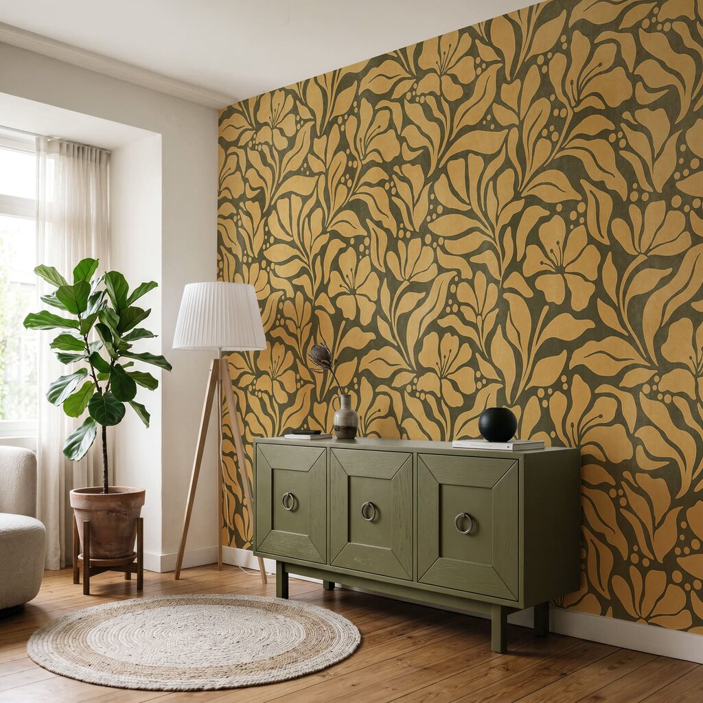 Wall mural Pattern of leaves and flowers (SKU: t01114v4) Wall mural Pattern of leaves and flowers (SKU: t01114v4)