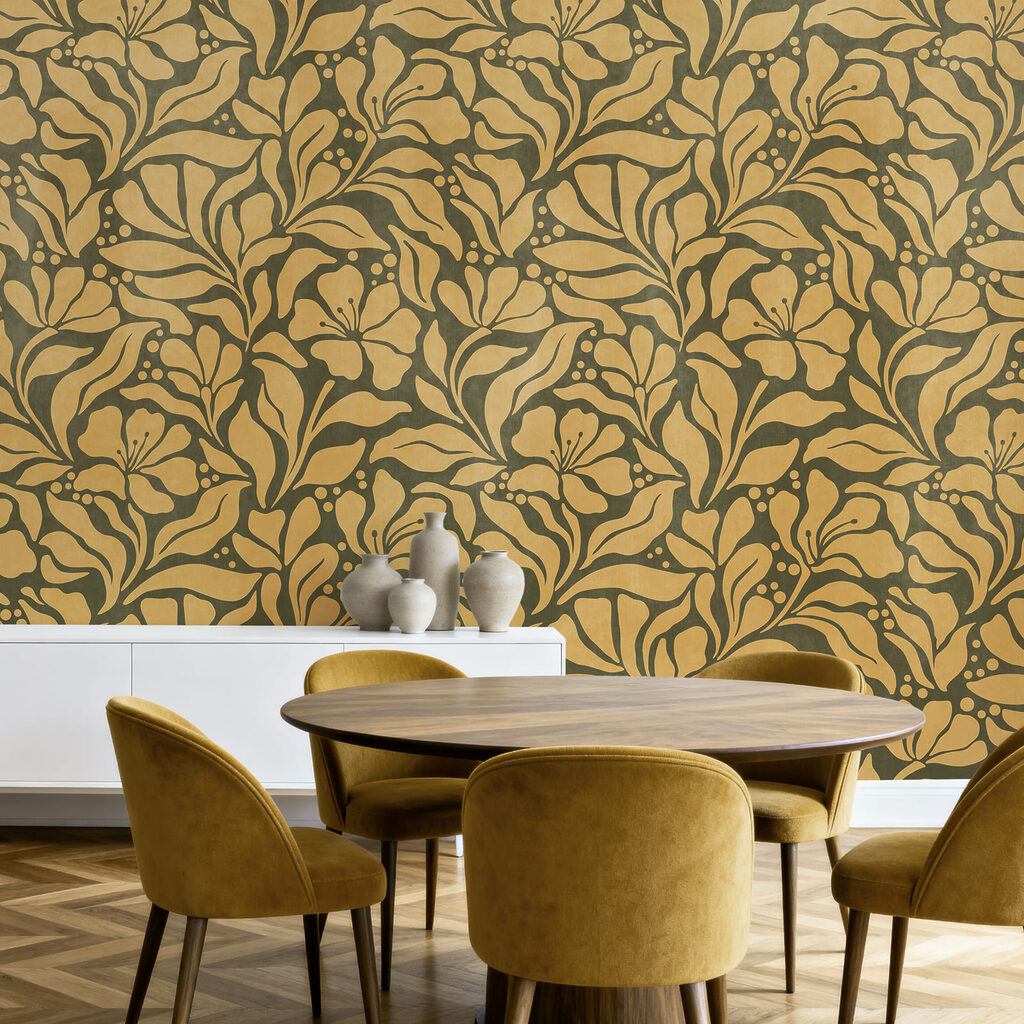 Wall mural Pattern of leaves and flowers (SKU: t01114v4) Wall mural Pattern of leaves and flowers (SKU: t01114v4)