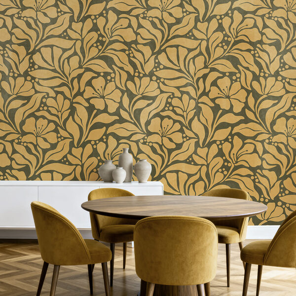 Wall mural Pattern of leaves and flowers (SKU: t01114v4) Wall mural Pattern of leaves and flowers (SKU: t01114v4)