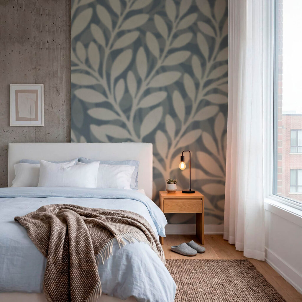 Wall mural Pattern of leaves on a grey background (SKU: t01067)